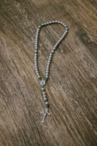 Silver Beaded Rosary Green